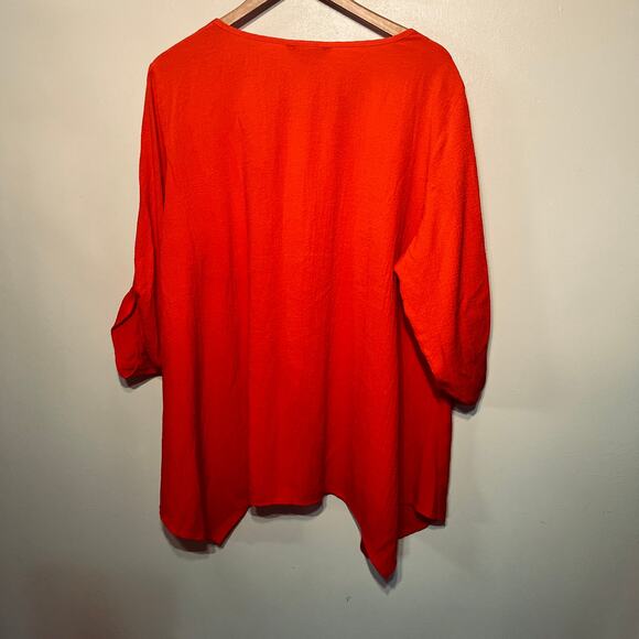 Ali Miles Tunic Red Gauze Black Button Asymmetrical Shark Bite Hem Artsy Boho 1X - Picture 4 of 7